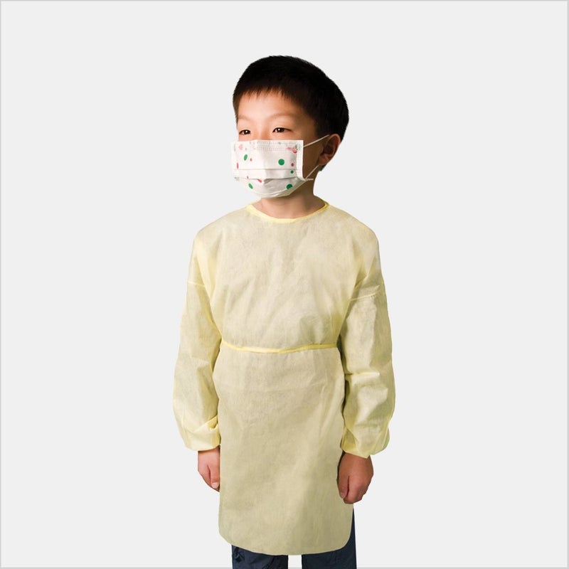 Tronex SMS100Y -Pediatric Isolation Gown with Neck Ties, Fluid Resistant, Elastic Cuffs, Yellow (10, Large) - Image 2